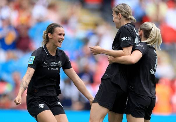 Vivianne Miedema of Manchester City (centre) celebrates with teammates after scoring their side s fourth goal of the game Brighton and Hove Albion Women v Manchester City Women, Adobe Women s FA Cup Final, Football, Wembley Stadium, London, UK - 31 May 2026London Wembley Stadium United Kingdom EDITORIAL USE ONLY No use with unauthorised audio, video, data, fixture lists, club league logos or live services. Online in-match use limited to 120 images, no video emulation. No use in betting, games or single club league player publications. Copyright: xGeorgexTewkesbury Shutterstockx 16898308cs
