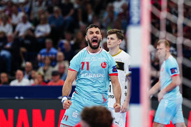Cheers Mohamed Amine Darmoul MT Melsungen, 71 GER, THW Kiel vs MT Melsungen, Handball, EHF European League, Final, Season 2025 2026, 31 05 2026 GER, THW Kiel vs MT Melsungen, Handball, EHF European League, Final, Season 2025 2026, 31 05 2026 Hamburg Copyright: xEibner-Pressefoto MarcelxvonxFehrnx EP_MFN