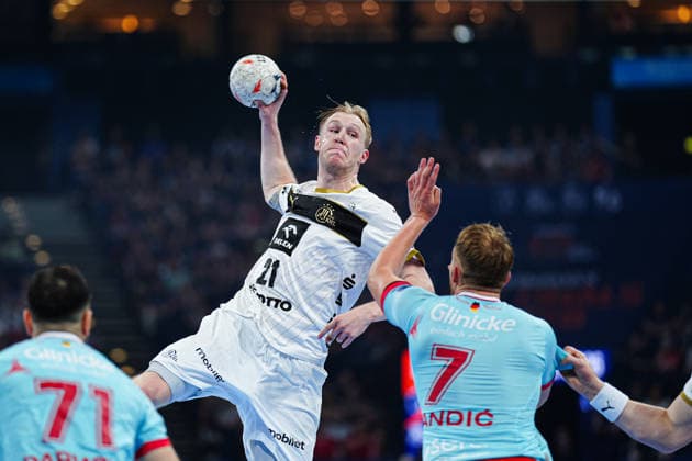 Throw Goal Eric Johansson THW Kiel, 21 GER, THW Kiel vs MT Melsungen, Handball, EHF European League, Final, Season 2025 2026, 31 05 2026 GER, THW Kiel vs MT Melsungen, Handball, EHF European League, Final, Season 2025 2026, 31 05 2026 Hamburg Copyright: xEibner-Pressefoto MarcelxvonxFehrnx EP_MFN