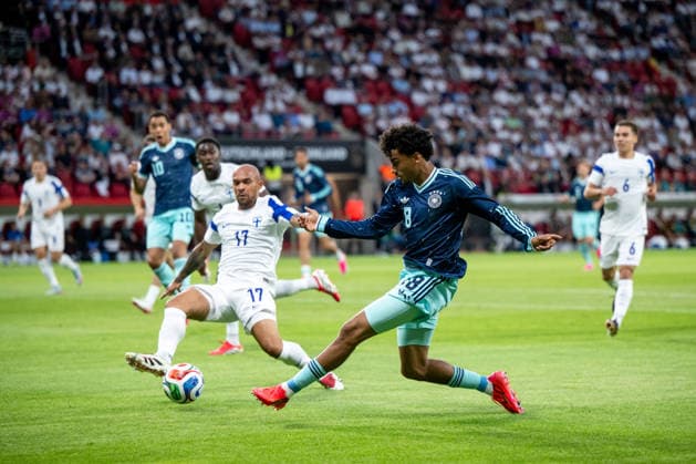 GER, Germany vs Finland, international match, World Cup preparation 2026 31 05 2026, Mewa Arena, Mainz, GER, Germany vs Finland, international match, World Cup preparation 2026, in the picture Nathaniel Brown Germany, 18 in duel with Nikolai Alho Finland, 17 , nordphotoxGmbHx xMemmler nph00005