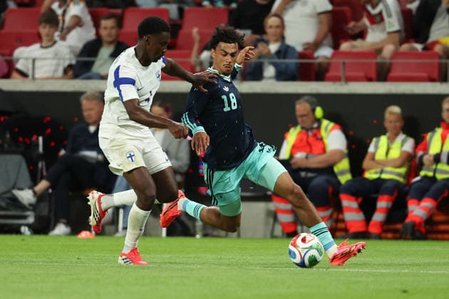 Tony Miettinen (Finnland), Nathaniel Brown (Germany), battles for the Ball during the International Friendly, Länderspiel, Nationalmannschaft match between Germany and Finland at MEWA ARENA on May 31, 2026, in Mainz, Germany. The match serves as preparation for the 2026 FIFA World Cup, WM, Weltmeisterschaft, Fussball in the United States Mainz MEWA ARENA Germany Copyright: xJoaquimxFerreirax