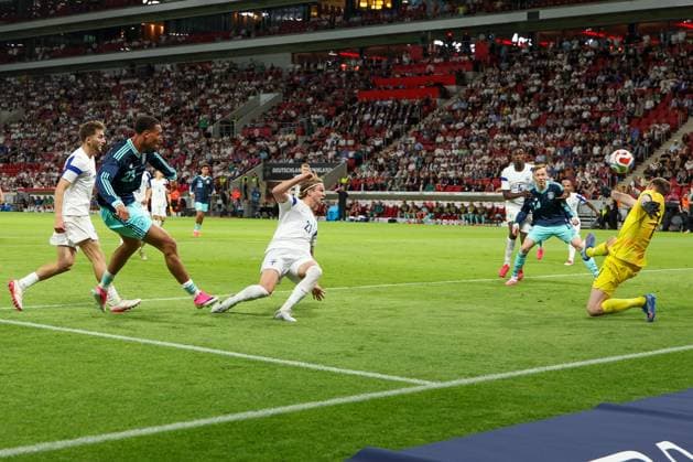 Felix Nmecha 23 Germany with a great chance, Lukas Hradecky 1 Finland parries the ball, Germany vs Finland, Football, Men, UEFA, Friendly Match, Friendly Match, DFB, Season 2025 2026, 31 05 2026 Mainz Rhineland Palatinate Germany Copyright: xkolbert-press MartinxAgüerax