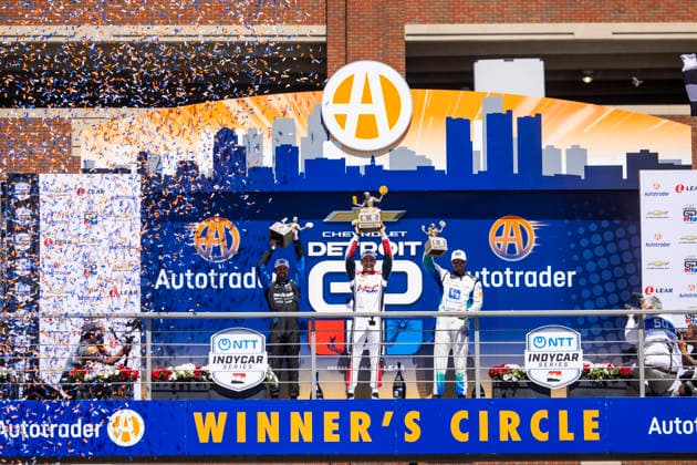 AUTO - IndyCar, Indy Car, IRL, USA - DETROIT GRAND PRIX 2026 Podium, KIRKWOOD Kyle (usa), Andretti Global with Curb-Agajanian, Dallara DW12 - Honda, PALOU Alex (esp), Chip Ganassi Racing, Dallara DW12 - Honda, RAHAL Graham (usa), Rahal Letterman Lanigan Racing, Dallara DW12 - Honda, portrait during the Chevrolet Detroit Grand Prix, 8th round of the 2026 NTT IndyCar Series, on the Streets of Detroit, from May 29 to 31, 2026 in Detroit, Michigan, United States of America - DetroitUnited States Copyright: xJULIENxDELFOSSEx