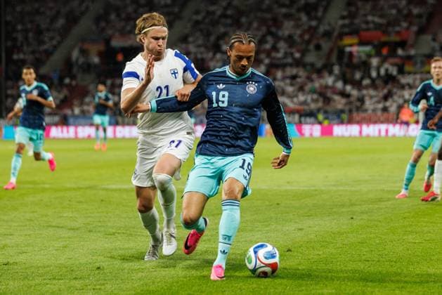 Ville Koski Finland in duel with Leroy Sane Germany , Germany vs Finland, Football, International match, World Cup preparation, Season 2025 2026, 31 05 2026 Germany vs Finland, Football, International match, World Cup preparation, Season 2025 2026, 31 05 2026 Copyright: xEibner-Pressefoto AlexanderxNeisx EP_ANS