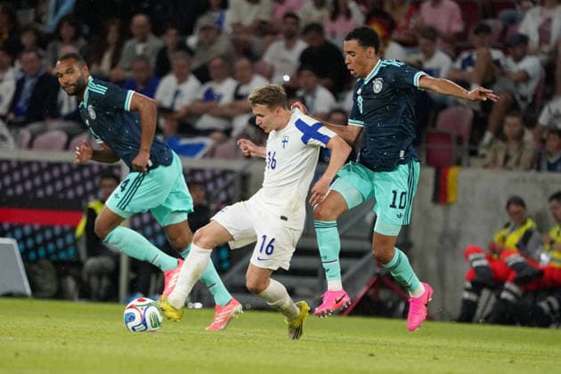 DFB Maenner Nationalmannschaft, Men National Team, Freundschaftsspiel, Testspiel ,Germany Finland , Germany vs Finland, 31 05 2026, MEWA Arena Mainz anssi suhonen finland FIN Jamal Musiala, Deutschland, Germany, GER,