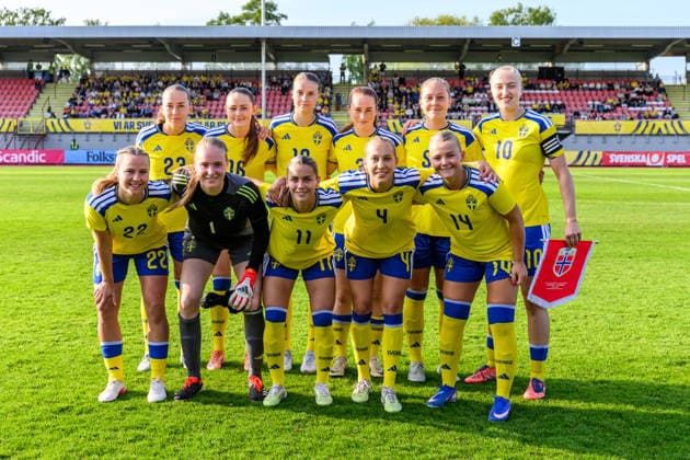 260603 Top left Athinna Persson Lundgren, Svea Rehnberg, Julia Ragnarsson, Ella Reidy, Alice Bergström, Wilma Leidhammar, bottom left Mathilde Janzen, goalkeeper Elvira Björklund, Johanna Renmark, Sara Eriksson and Matilda Nildà n ahead of the U23 womenÂs international friendly football match between Sweden and Norway on June 3, 2026 in Kalmar Photo Suvad Mrkonjic BILDBYRAN COP 170 SM0467 fotboll football soccer fotball u23 under 23 sverige sweden norge norway dam bbeng Copyright: SUVADxMRKONJIC BB260603SM084