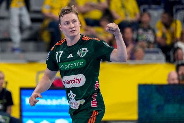 Goalscorer August Baskar Pedersen Die Recken, 17 , player of TSV Hannover Burgdorf Die Recken , celebrates a goal, cheer, cheer, goal celebration, celebrate the goal, goal, celebration, cheers about the goal, joy, joy, rejoices, optimistic, positive, game scene, highlight, single picture, single photo, action, 03 06 2026, Mannheim Germany , Handball, Bundesliga, Rhein Neckar Löwen TSV Hannover Burgdorf xozx