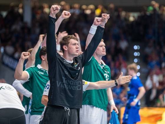 Julian Buchele Frisch Auf Goeppingen, 01 jubelt, Frisch Auf Goeppingen vs TVB Stuttgart, Handball, 1 Bundesliga, Men, Season 2025 2026, 03 06 2026, Frisch Auf Goeppingen vs TVB Stuttgart, Handball, 1 Bundesliga, Men, Season 2025 2026, 03 06 2026 Goeppingen Copyright: xEibner-Pressefoto MichaelxSchmidx EP_MST
