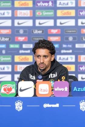 Fußball, FIFA WM 2026, Nationalteam Brasilien, Pressekonferenz Brazilian national team, Nationalteam press conference, PK, Pressekonferenz Marquinhos, a player for the Brazilian national team, speaks with journalists during a press conference at The Ridge hotel in Basking Ridge, New Jersey, United States, this Wednesday, June 3, 2026. Basking Ridge NJ UNITED STATES Copyright: xWilliamxVolcovx