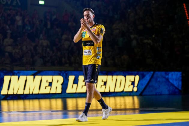 Patrick Groetzki RNL, 24 , player of Rhein Neckar Löwen, cropped, full body, single image, single photo, at his farewell, farewell from club, action, action, always legend, 03 06 2026, Mannheim Germany , Handball, Bundesliga, Rhein Neckar Löwen TSV Hannover Burgdorf xozx