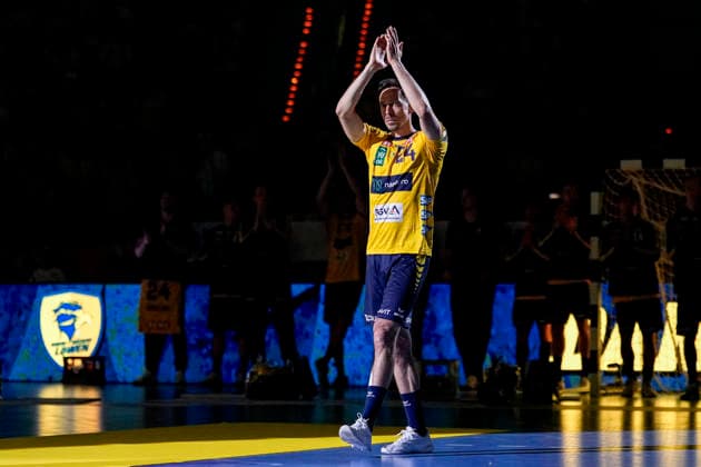 Patrick Groetzki RNL, 24 , player of the Rhein Neckar Löwen, cropped, full body, single image, single photo, at his farewell, farewell as an active player from the club, at the end of his career, action, action, 03 06 2026, Mannheim Germany , Handball, Bundesliga, Rhein Neckar Löwen TSV Hannover Burgdorf xozx