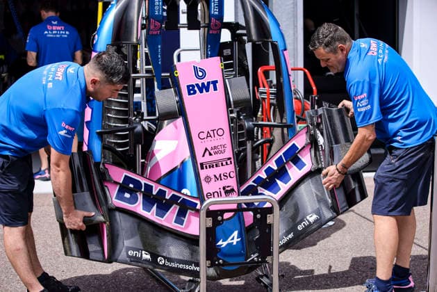 F1 - MONACO GRAND PRIX 2026 Alpine F1 Team A526, mechanical detail front wing aerodynamism, aerodynamic, aerodynamics mechanic, mecanicien, mechanics during the Formula 1 Grand Prix de Canada 2026, 6th round of the 2026 Formula One World Championship, WM, Weltmeisterschaft from June 5 to 7, 2026 on the Circuit de Monaco, in Monte-Carlo, Monaco - Monte-CarloMonaco Copyright: xXavixBonillax