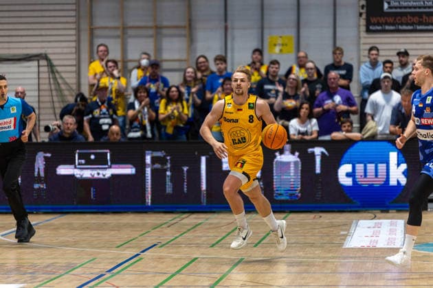 Lucas Mayer Bozic Estriche Knights Kirchheim, 08 GER, Bozic Estriche Knights Kirchheim vs Phoenix Hagen, BARMER 2 Basketball Bundesliga, Playoffs Final Game 1, Season 2025 2026, 04 06 2026 GER, Bozic Estriche Knights Kirchheim vs Phoenix Hagen, BARMER 2 Basketball Bundesliga, Playoffs Final Game 1, Season 2025 2026, 04 06 2026 Kirchheim unter Teck Copyright: xEibner-Pressefoto NinaxSanderx EP_NSR