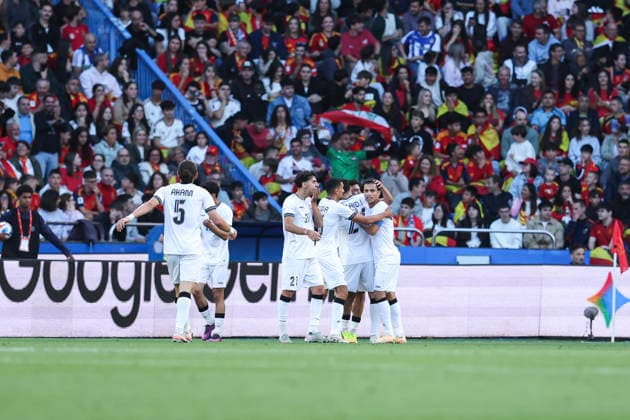 June 4, 2026, A Coruna, A Coruna, SPAIN: Merchas Doski of Irak celebrates a goal during the friendly international football match played between Spain and Iraq ahead the FIFA World Cup, WM, Weltmeisterschaft, Fussball 2026 at Abanca Balaidos stadium on June 04, 2026, in A Coruna, Spain. A Coruna SPAIN - ZUMAa181 20260604_zaa_a181_149 Copyright: xIrinaxR.xHipolitox