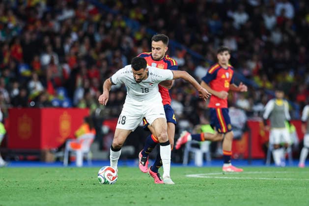 June 4, 2026, A Coruna, A Coruna, SPAIN: Aymen Hussein of Iraq and Eric Garcia of Spain in action during the friendly international football match played between Spain and Iraq ahead the FIFA World Cup, WM, Weltmeisterschaft, Fussball 2026 at Abanca Balaidos stadium on June 04, 2026, in A Coruna, Spain. A Coruna SPAIN - ZUMAa181 20260604_zaa_a181_189 Copyright: xIrinaxR.xHipolitox