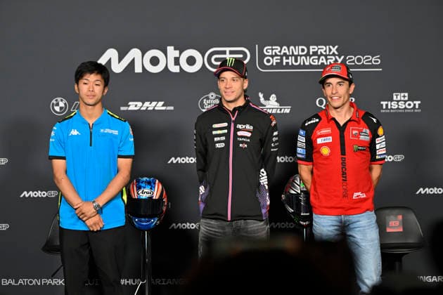 MOTO - MOTO GP - HUNGARY GRAND PRIX 2026 OGURA Ai (jpn), Trackhouse MotoGP Team, Aprilia RS-GP26, portrait BEZZECCHI Marco (ita), Aprilia Racing, Aprilia RS-GP26, portrait MARQUEZ Marc (spa), Ducati Lenovo Team, Ducati Desmosedici GP26, portrait during the 2026 MotoGP Grand Prix of Hungary , on Balaton Park circuit, from June 5 to 7, in Hungary - Balaton ParkHungary Copyright: xGIGIxSOLDANOx