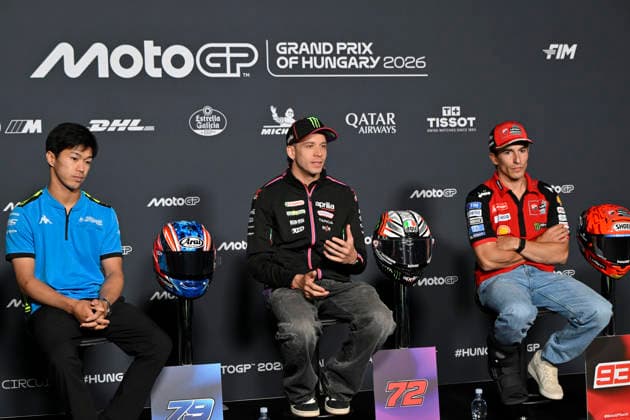 MOTO - MOTO GP - HUNGARY GRAND PRIX 2026 OGURA Ai (jpn), Trackhouse MotoGP Team, Aprilia RS-GP26, portrait BEZZECCHI Marco (ita), Aprilia Racing, Aprilia RS-GP26, portrait MARQUEZ Marc (spa), Ducati Lenovo Team, Ducati Desmosedici GP26, portrait during the 2026 MotoGP Grand Prix of Hungary , on Balaton Park circuit, from June 5 to 7, in Hungary - Balaton ParkHungary Copyright: xGIGIxSOLDANOx