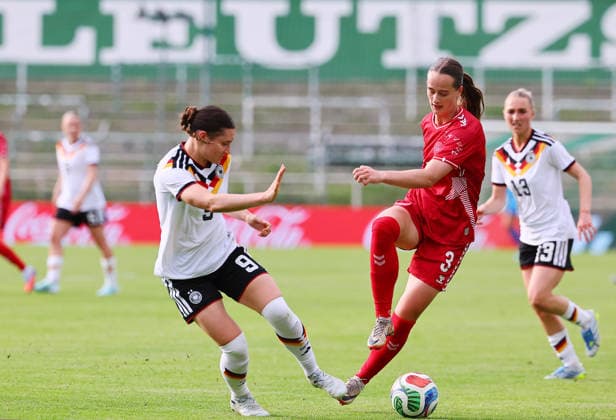 Germany Denmark international U23 Women Leipzig, 04 06 2026, Alfred Kunze Sportpark, Soccer, U23 Women, International match BR GERMANY GER vs DENMARK DEN 2 0 2 0 , In the picture from l Sophie Weidauer 9, GER, Union Berlin and Frida Nautrup 3, DEN , Picture Point