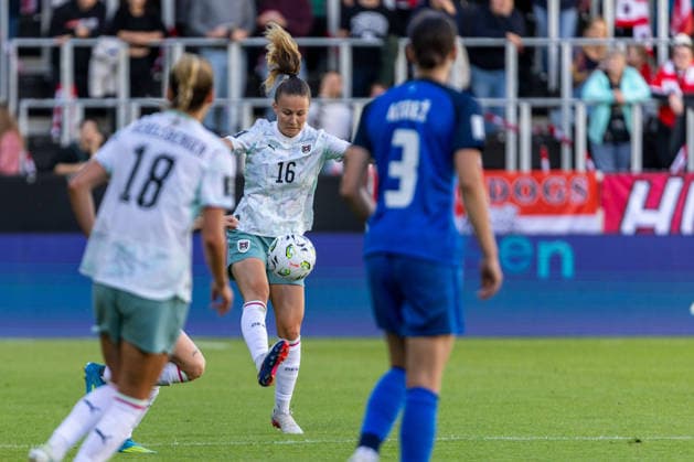 WOMEN SOCCER - FIFA World Cup, WM, Weltmeisterschaft, Fussball 2027, quali, AUT vs SLO VIENNA,AUSTRIA,05.JUN.26 - WOMEN SOCCER - FIFA Women s World Cup 2027, european qualifiers, OEFB international match, Länderspiel, Nationalmannschaft Austria vs Slovenia. Image shows Annabel Schasching (AUT). GEPAxpictures xPhilippxBrem