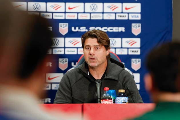 Fußball, FIFA WM 2026, Nationalteam USA, Pressekonferenz UMNT prepares for a friendly against Germany USA s head coach Mauricio Pochettino speaks during a press conference, PK, Pressekonferenz before a training session in Chicago, Illinois, USA, 05 June 2026. The United States and Germany will play their International Friendly, Länderspiel, Nationalmannschaft soccer match on 06 June. CHICAGO ILLINOIS USA Copyright: xKAMILxKRZACZYNSKIx