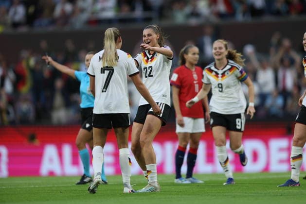 GER, Cologne, Germany vs Norway, international match, football, FIFA, 2026 2027 season, World Cup qualification, Rhein Energie Stadium, 5 match day in the picture Marie Müller Germany Women 7 , goal, jubilation and joy, emotions at the international match debut DFB DFL REGULATIONS PROHIBIT ANY USE OF PHOTOGRAPHS AS IMAGE SEQUENCES AND OR QUASI VIDEO, 05 06 2026 Copyright: HMBxMedia HendrikxHamelau
