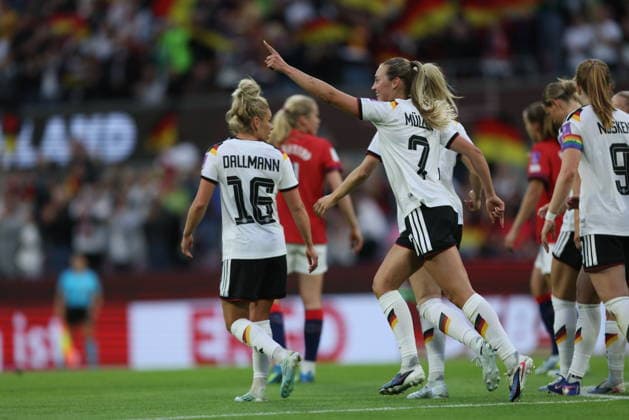GER, Cologne, Germany vs Norway, international match, football, FIFA, 2026 2027 season, World Cup qualification, Rhein Energie Stadium, 5 match day in the picture Marie Müller Germany Women 7 , goal, jubilation and joy, emotions at the international match debut DFB DFL REGULATIONS PROHIBIT ANY USE OF PHOTOGRAPHS AS IMAGE SEQUENCES AND OR QUASI VIDEO, 05 06 2026 Copyright: HMBxMedia HendrikxHamelau