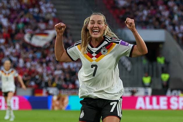 Marie Mueller Germany cheers after her goal for 1 0, Cheering ,Emotion, Joy, Germany vs Norway, Football, Women, UEFA, World Cup Qualification, Group stage, Group D, Matchday 5 of 6, DFB, Season 2025 2026, 05 06 2026 Cologne North Rhine Westphalia Germany Copyright: xkolbert-press MartinxAgüerax