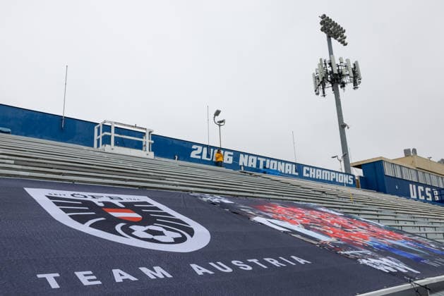 SOCCER - FIFA World Cup, WM, Weltmeisterschaft, Fussball 2026, preview SANTA BARBARA,CALIFORNIA,USA,05.JUN.26 - SOCCER - FIFA World Cup 2026, USA, Mexico, Canada, training. Image shows a banner for team AUT at the Harder Stadium. GEPAxpictures xArminxRauthner