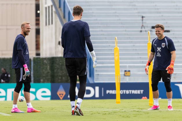 SOCCER - FIFA World Cup, WM, Weltmeisterschaft, Fussball 2026, preview SANTA BARBARA,CALIFORNIA,USA,05.JUN.26 - SOCCER - FIFA World Cup 2026, USA, Mexico, Canada, training. Image shows Alexander Schlager, Florian Wiegele and Patrick Pentz (AUT). GEPAxpictures xArminxRauthner