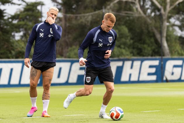 SOCCER - FIFA World Cup, WM, Weltmeisterschaft, Fussball 2026, preview SANTA BARBARA,CALIFORNIA,USA,05.JUN.26 - SOCCER - FIFA World Cup 2026, USA, Mexico, Canada, training. Image shows Marko Arnautovic and Philipp Lienhart (AUT). GEPAxpictures xArminxRauthner