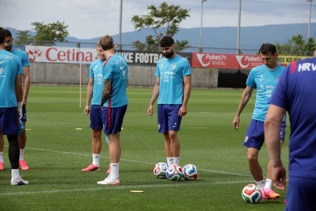 Croatia national team, Nationalteam training session in Rijeka, Croatia Josko Gvardiol and Ante Budimir during Croatia national team training session at the auxiliary pitches of the HNK Rijeka Training Centre in Rujevica, Rijeka, Croatia, 6 June 2026, as part of preparations for the FIFA World Cup, WM, Weltmeisterschaft, Fussball and an International Friendly, Länderspiel, Nationalmannschaft match against Slovenia. GoranxKovacic PIXSELL