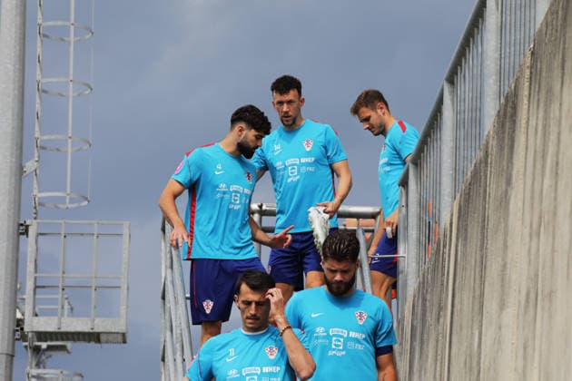 Croatia national team, Nationalteam training session in Rijeka, Croatia Ante Budimir, Josko Gvardiol, Ivan Perisic, Duje Caleta Car and Josip Stanisic during Croatia national team training session at the auxiliary pitches of the HNK Rijeka Training Centre in Rujevica, Rijeka, Croatia, 6 June 2026, as part of preparations for the FIFA World Cup, WM, Weltmeisterschaft, Fussball and an International Friendly, Länderspiel, Nationalmannschaft match against Slovenia. GoranxKovacic PIXSELL