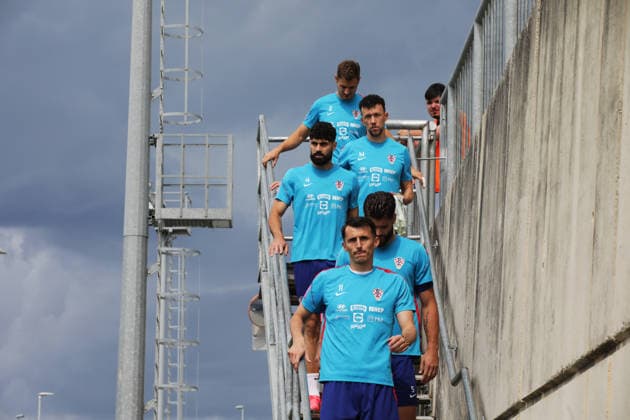 Croatia national team, Nationalteam training session in Rijeka, Croatia Josko Gvardiol, Josip Stanisic, Ante Budimir, Ivan Perisic and Duje Caleta Car during Croatia national team training session at the auxiliary pitches of the HNK Rijeka Training Centre in Rujevica, Rijeka, Croatia, 6 June 2026, as part of preparations for the FIFA World Cup, WM, Weltmeisterschaft, Fussball and an International Friendly, Länderspiel, Nationalmannschaft match against Slovenia. GoranxKovacic PIXSELL