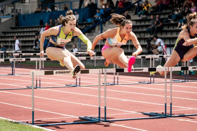 Marlene Meier TSV Bayer 04 Leverkusen, 721, 100m hurdles women , Rosina Schneider TV Sulz, 811, 100m hurdles women , GER, Leichtathletik, Athletics, Sparkassen Gala, Regensburg, 06 06 2026, GER, Leichtathletik, Athletics, Sparkassen Gala, Regensburg, 06 06 2026 Regensburg Copyright: xStefanxMayerx EP_SMR