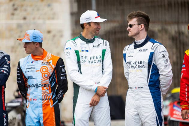 24 HEURES DU MANS 2026 - CITY CENTRE PARADE TINCKNELL Harry (gbr), Aston Martin THOR Team, Aston Martin Valkyrie 007, Hypercar, NEWELL Gray (usa), Heart of Racing Team, Aston Martin Vantage AMR LMGT3 23, LM GT3, portrait during the City Center Parade of the 24 Hours of Le Mans 2026, 3rd round of the 2026 FIA World Endurance Championship, on June 6, 2026 in Le Mans, France - Le MansFrance Copyright: xJULIENxDELFOSSEx
