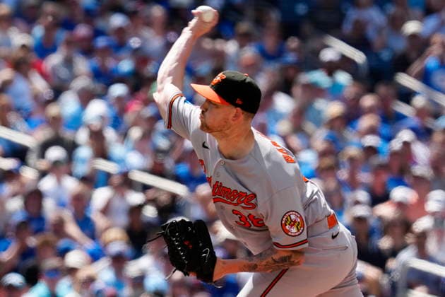 June 6, 2026, Toronto, On, CANADA: Baltimore Orioles pitcher Kyle Bradish (38) works against the Toronto Blue Jays during first inning MLB, Baseball Herren, USA baseball action in Toronto, Saturday, June 6, 2026. Canada News - June 6, 2026 - ZUMAc35_ 20260606_zaf_c35_003 Copyright: xFrankxGunnx