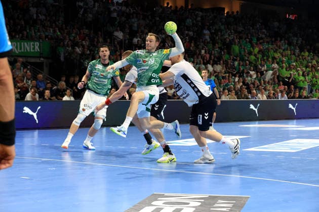 DEU, DHB, 1 HBL, Fuechse Berlin vs Flensburger Handewitt, 07 06 2026, Max Schmeling Halle, Berlin, DEU, DHB, 1 HBL, Fuechse Berlin vs Flensburger Handewitt, in the picture Mathias Gidsel Fuechse Berlin 19 nordphotoxGmbHx xEngler nph00076