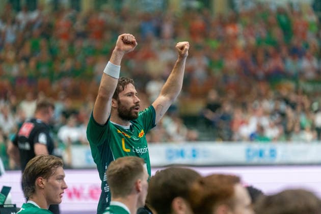 Lukas Binder SC DHfK Leipzig, 11 cheers for his team SC DHfK Leipzig vs TSV GWD Minden, Handball, 1 Handball Bundesliga, Matchday 34, Season 2025 2026, 07 06 2026 SC DHfK Leipzig vs TSV GWD Minden, Handball, 1 Handball Bundesliga, Matchday 34, Season 2025 2026, 07 06 2026 Leipzig Copyright: xEibner-Pressefoto PiaxSchindlerx EP_PSR