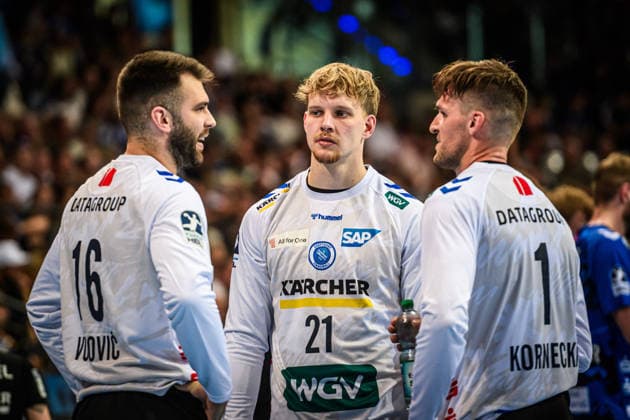 Miljan Vujovic TVB Stuttgart, 16 , Jorick Pol TVB Stuttgart, 21 , Mateusz Kornecki TVB Stuttgart, 01 , vlnr GER, TVB Stuttgart HC Erlangen, DAIKIN HBL, Handball, Bundesliga, Matchday 34, Season 2025 2026, 07 06 2026 GER, TVB Stuttgart HC Erlangen, DAIKIN HBL, Handball, Bundesliga, Matchday 34, Season 2025 2026, 07 06 2026 Stuttgart Copyright: xSandyxDinkelackerx EP_SDR