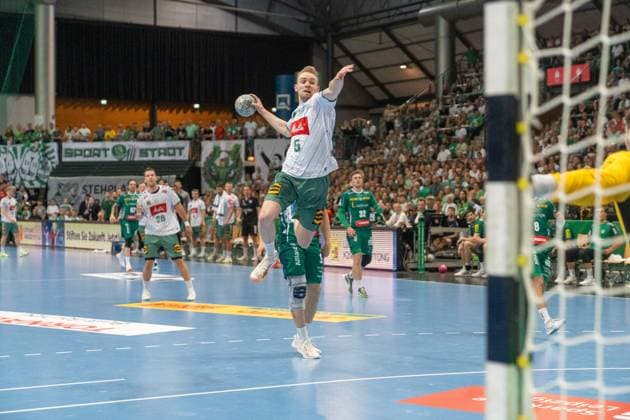 Florian Kranzmann TSV GWD Minden, 05 after a counterattack SC DHfK Leipzig vs TSV GWD Minden, Handball, 1 Handball Bundesliga, Matchday 34, Season 2025 2026, 07 06 2026 SC DHfK Leipzig vs TSV GWD Minden, Handball, 1 Handball Bundesliga, Matchday 34, Season 2025 2026, 07 06 2026 Leipzig Copyright: xEibner-Pressefoto PiaxSchindlerx EP_PSR