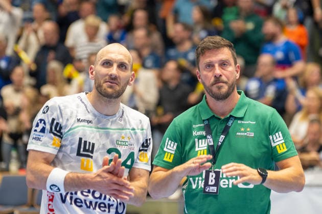 Marcel Schiller FRISCH AUF Goeppingen, 24 and Ben Matschke FRISCH AUF Goeppingen, Coach are disappointed after the defeat Bergischer HC vs Frisch Auf Goeppingen, Handball, DAIKIN HBL, Matchday 34, Season 2025 2026, 07 06 2026 Bergischer HC vs Frisch Auf Goeppingen, Handball, DAIKIN HBL, Matchday 34, Season 2025 2026, 07 06 2026 Wuppertal Copyright: xEibner-Pressefoto ThomasxHaeslerx EP_THR