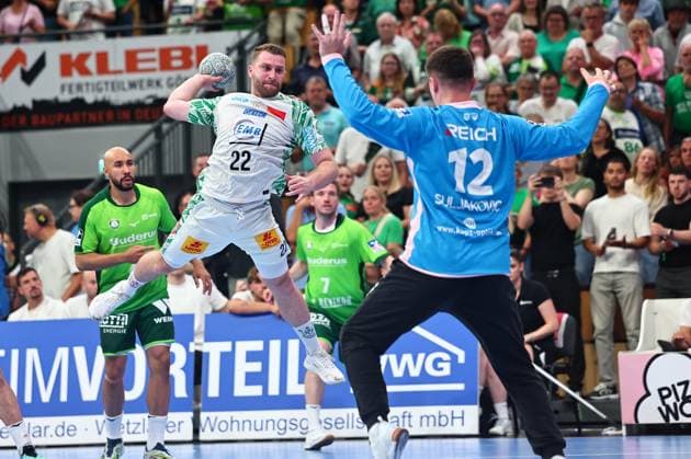 Goal throw by Lukas Mertens SC Magdeburg, 22 GER, HSG Wetzlar vs SC Magdeburg, Handball, 1 Bundesliga, Matchday 34, Season 2025 2026, 07 06 2026 GER, HSG Wetzlar vs SC Magdeburg, Handball, 1 Bundesliga, Matchday 34, Season 2025 2026, 07 06 2026 Wetzlar Copyright: xEibner-Pressefoto RenexWeissx EP_RWS