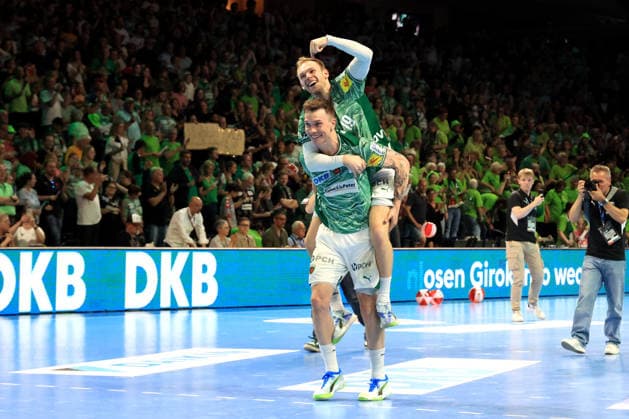 DEU, DHB, 1 HBL, Fuechse Berlin vs Flensburger Handewitt, 07 06 2026, Max Schmeling Halle, Berlin, DEU, DHB, 1 HBL, Fuechse Berlin vs Flensburger Handewitt, in the picture Mathias Gidsel Fuechse Berlin 19 , Lasse Andersson Fuechse Berlin 11 nordphotoxGmbHx xEngler nph00076