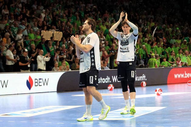 DEU, DHB, 1 HBL, Fuechse Berlin vs Flensburger Handewitt, 07 06 2026, Max Schmeling Halle, Berlin, DEU, DHB, 1 HBL, Fuechse Berlin vs Flensburger Handewitt, pictured Johannes Golla Flensburg Handewitt 4 , NICLAS KIRKEL¯KKE Flensburg Handewitt 5 nordphotoxGmbHx xEngler nph00076