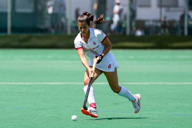 Eliana Beatriz Von Der Heyde TSVMH, 6 , on the ball, cropped, full body, single image, single photo, action, action, 07 06 2026, Mannheim Germany , Hockey, 2 Bundesliga, Group South, Women, TSV Mannheim Nürnberger HTC xozx
