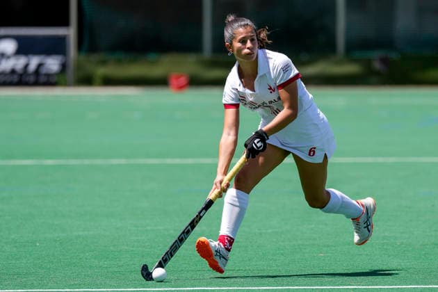 Eliana Beatriz Von Der Heyde TSVMH, 6 , on the ball, cropped, full body, single image, single photo, action, action, 07 06 2026, Mannheim Germany , Hockey, 2 Bundesliga, Group South, Women, TSV Mannheim Nürnberger HTC xozx