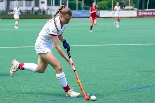Lotte Hasselmann TSVMH, 19 , on the ball, cropped, full body, single image, single photo, action, action, 07 06 2026, Mannheim Germany , Hockey, 2 Bundesliga, Group South, Women, TSV Mannheim Nürnberger HTC xozx