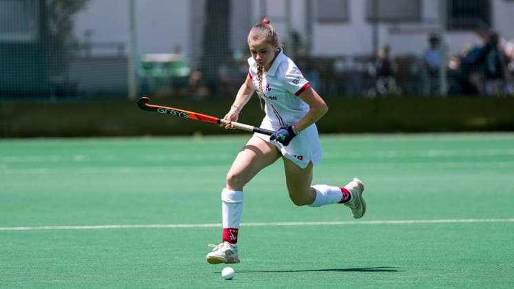 Lotte Hasselmann TSVMH, 19 , on the ball, cropped, full body, single image, single photo, action, action, 07 06 2026, Mannheim Germany , Hockey, 2 Bundesliga, Group South, Women, TSV Mannheim Nürnberger HTC xozx