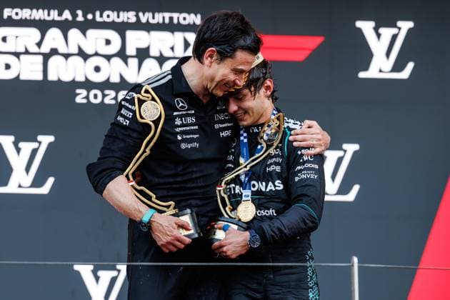 Toto Wolff Mercedes AMG Petronas F1 Team, Team Principal hugs Andrea Kimi Antonelli Mercedes AMG Petronas F1 Team, 12 , Monaco Grand Prix, Motorsport, Formula 1, 2026 season, 07 06 2026 Monaco Grand Prix, Motorsport, Formula 1, 2026 season, 07 06 2026 Monte Carlo Copyright: xEibner-Pressefoto AlexanderxNeisx EP_ANS