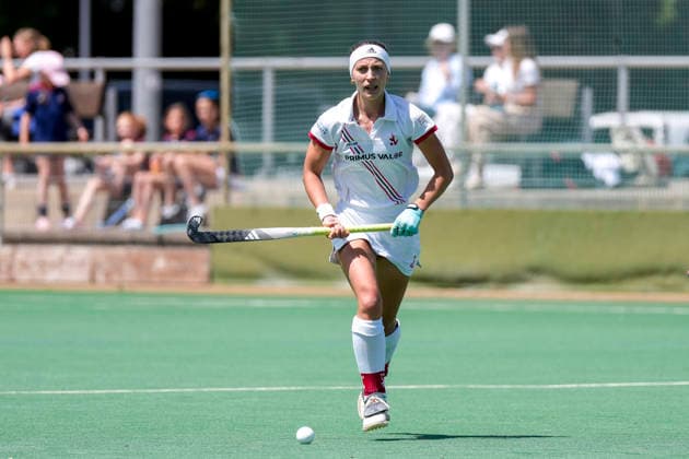 Johanna Mühl TSVMH, 8 , on the ball, cropped, full body, single image, single photo, action, action, 07 06 2026, Mannheim Germany , Hockey, 2 Bundesliga, Group South, Women, TSV Mannheim Nürnberger HTC xozx